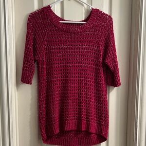 Women's Knit Sweater - Deep Fuchsia Pink Y2K Fishnet Sweater Valentines